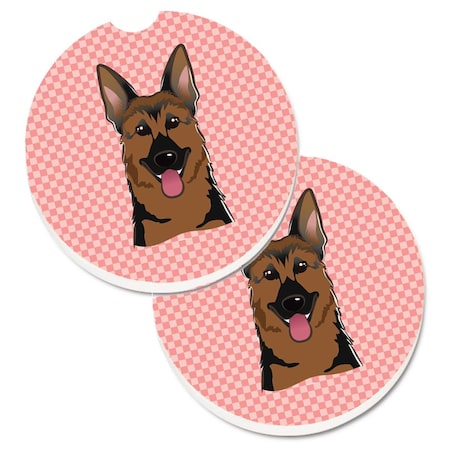Carolines Treasures Checkerboard Pink German Shepherd Set of 2 Cup Holder Car Coaster BB1211CARC
